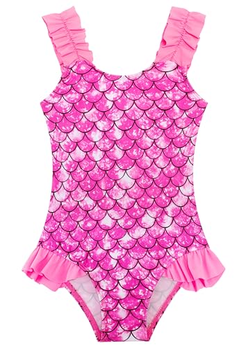 Image of XiaoMoSha Girls One Piece Swimsuit Ruffled Straps Bathing Suits Summer Swim Suit Quick Dry Beach Swimwear for Kids 3-10 Years