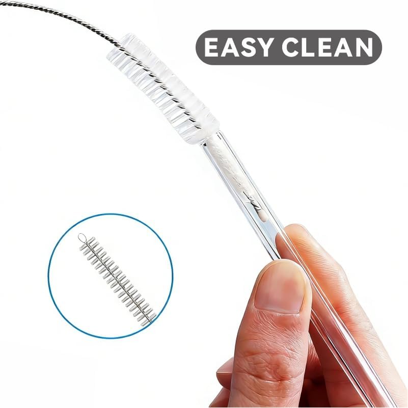 8" Extra Long Straw Cleaner Brush (10 Pack), Flexible Nylon Tube Cleaning Brushes with 0.4" Bristle Head, Rust-Resistant Stainless Steel Wire for Reusable Straws, Tumblers, Pet Fountains & Pipes