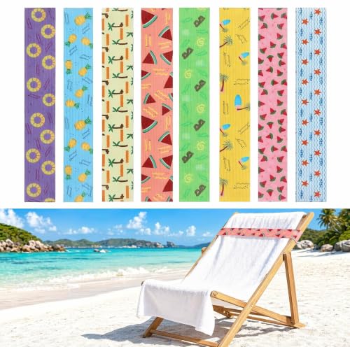Qukkubiv 8Pcs Towel Bands for Loungers, Elastic Windproof Beach Towel Clips