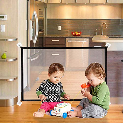 Upgraded Magic Gate 40" Dog Gate Hooks & Screws Installation Folding Safety Gate (Black)