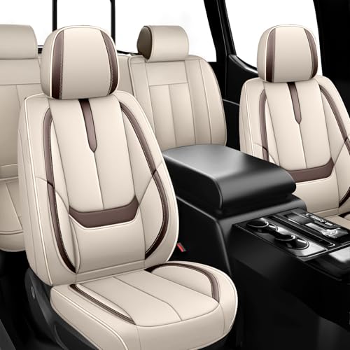 Image of ILMO Seat Covers for Chevy Silverado 1500 2007-2026 (Beige&Brown,Full Set)