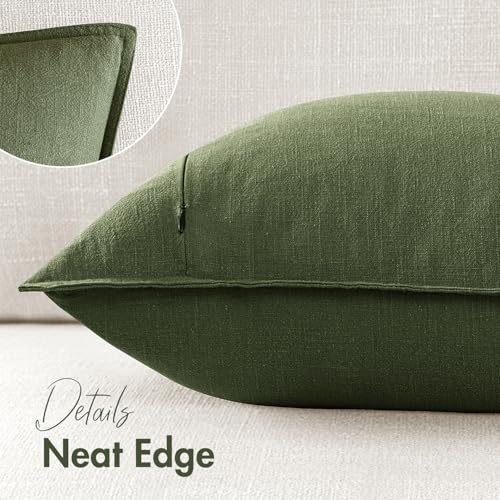 Image of 20x20 Inch Set of 2 Decorative Linen Solid Throw Pillow Covers Boho Accent Farmhouse Pillowcases Modern Netural Spring Home Decor for Couch Sofa Living Room Bed,Dark Olive Green