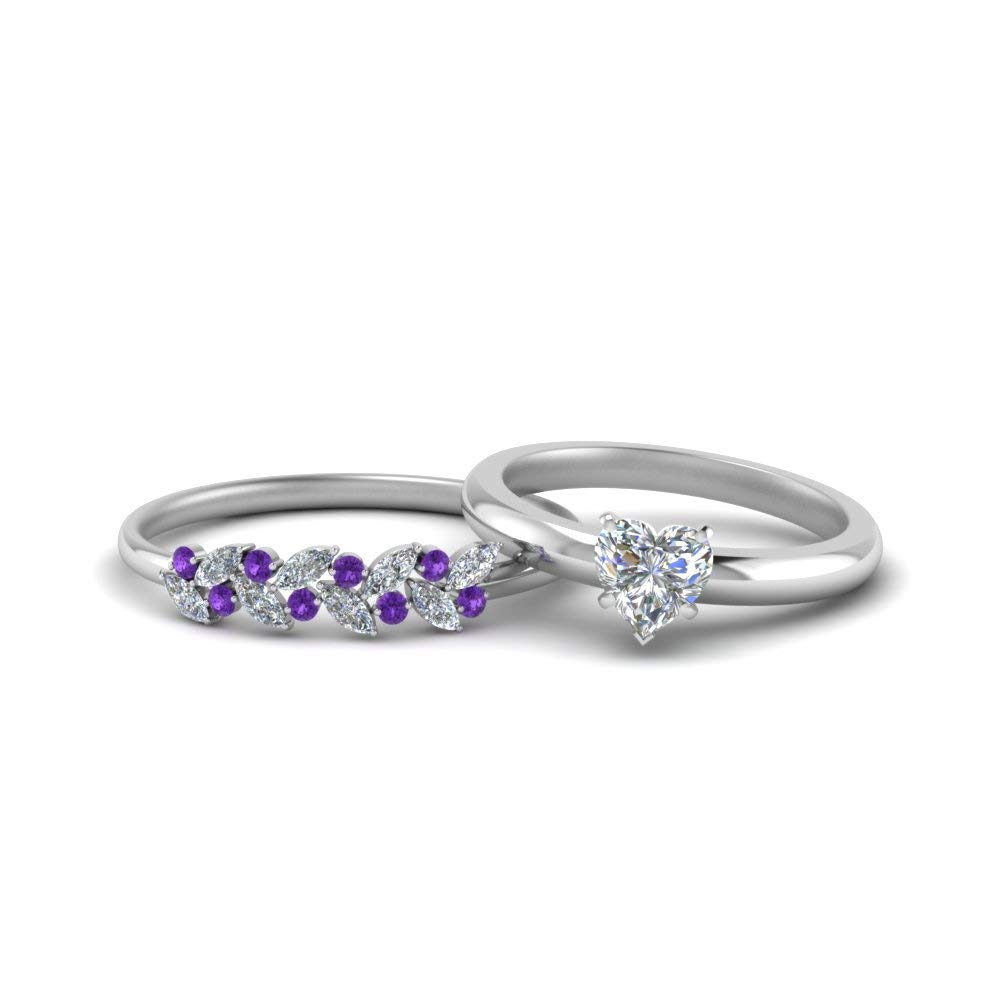 Choose Your Gemstone Unique Diamond CZ Bridal Ring Set 925 Sterling Silver Heart Shape Wedding Ring Sets Matching Jewelry Wedding Jewelry Easy to Wear Gifts US Size 4 to 12