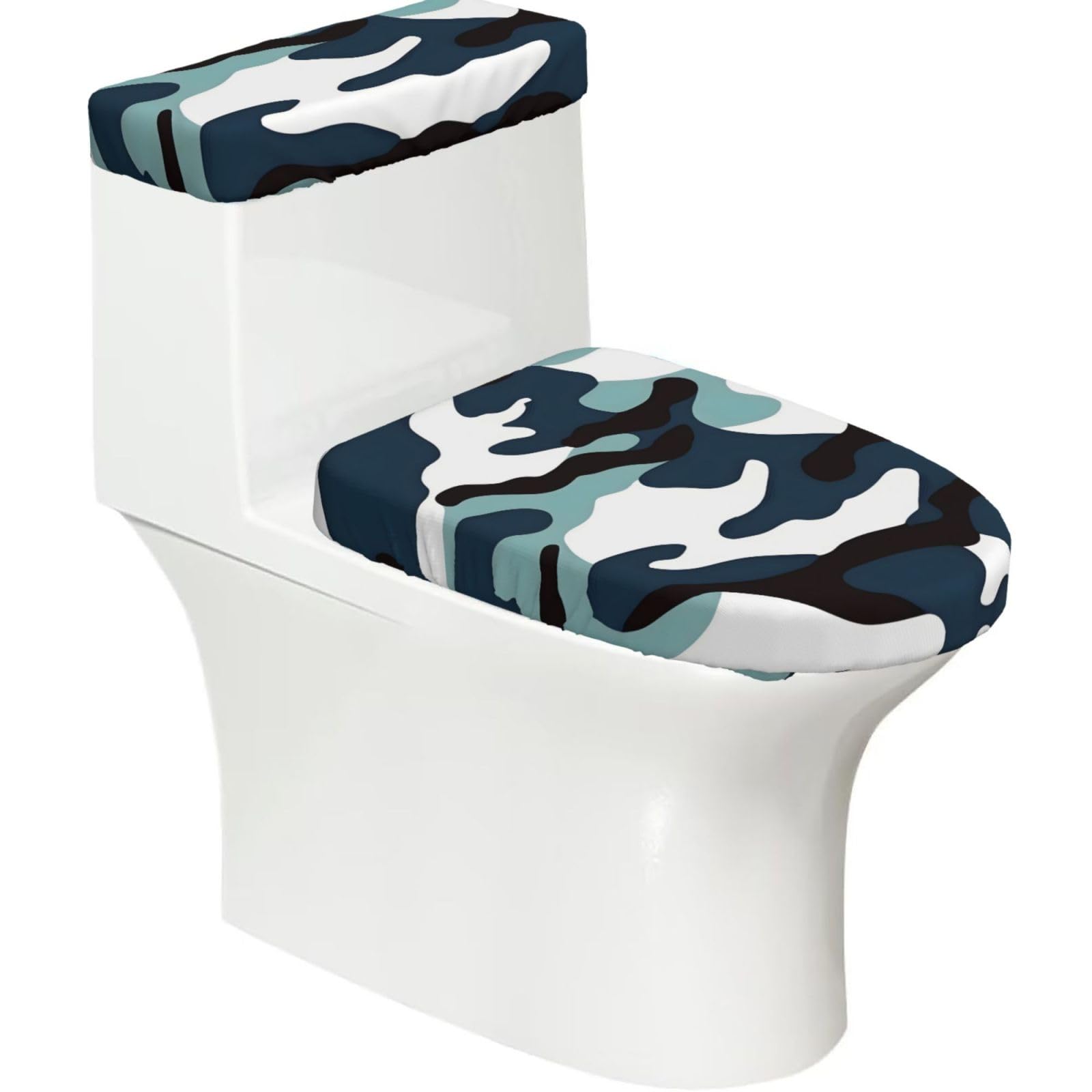 Cntdbu Black Marine Camouflage Stretchy Toilet Lid And Tank Cover Set-Soft Elastic Bathroom Decor For U Shape Oval