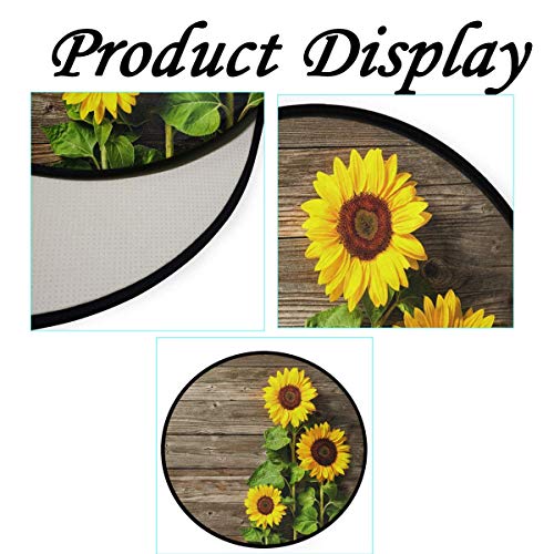 Sunflowers Wooden Round Area Rug 3Ft, Circle Rugs Circle Rugs Round Carpet Washable Floor Mats Indoor For Living Room Bedrooms Laundry Home Decor 3' Diameter #TOP6
