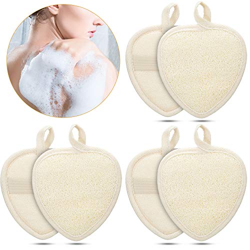 6 Pieces Exfoliating Loofah Pad Bath Shower Sponge Body Scrubber Natural Luffa Sponge Pad Terry Cloth Scrubber Body Mitt for Men and Women（Heart Shaped）