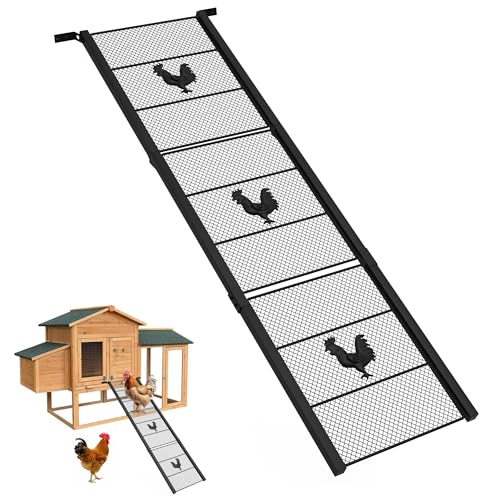 Metal Chicken Coop Ramp, Ladder Length Adjustable for Henhouse, Heavy Duty Coop Ramp for Feet Problem or Cannot Fly Chickens, Waterproof, Non-Slip, Rustproof, Sturdy and Easy to Clean (38.98*11 inch)