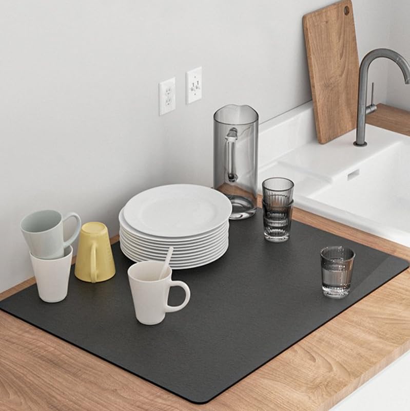 Artysan Dish Drying Mat Diatomite Quick Drying Drainer Absorbent Material Placemat Pad Anti Slip Floor Mat non slip Coffee Coaster (30cm x 40cm, Dark Grey)