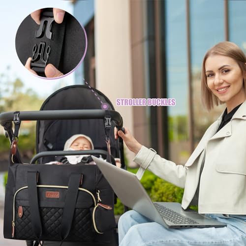 image for Tuwubi Diaper Bag Tote,Baby Diaper Bag with Pacifier Case Large Travel