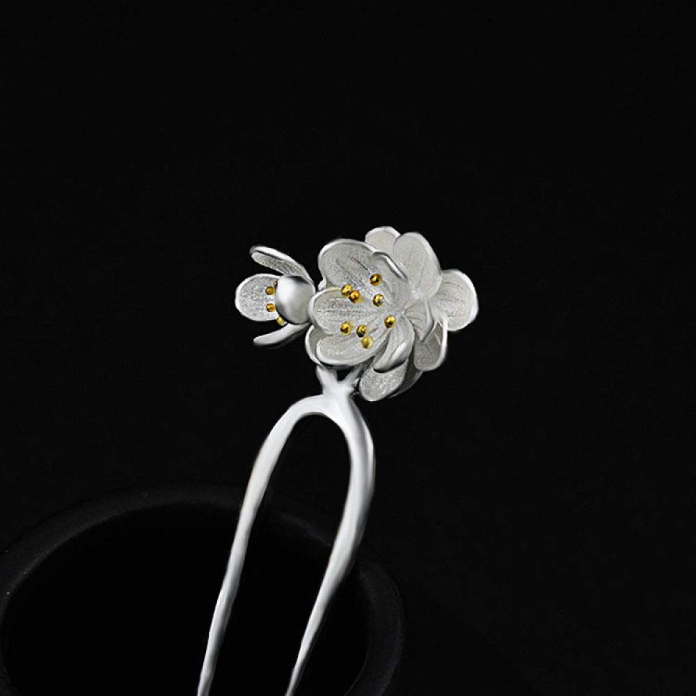 Gioielli per Capelli Cinesi, Bacchette for Capelli retrò a Forma di U in Argento 925 for Donna, 2 forcine for Capelli con Fiori di pesco, Perle Etniche, 2 Punte for Chignon.