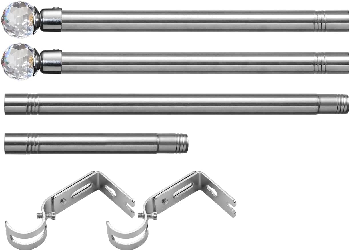 Barra de Cortina Ajustables, 71-238cm Barra de Cortina Extensible con Soportes de Acero Inoxidable - 16 mm de Diámetro con Cola de Diamante Acrílico