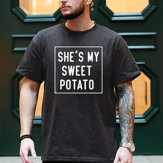 She's My Sweet Potato I Yam Shirt Couples Thanksgiving Shirts for Husband and Wife Friendsgiving Casual Short Sleeve Tops - Image 2