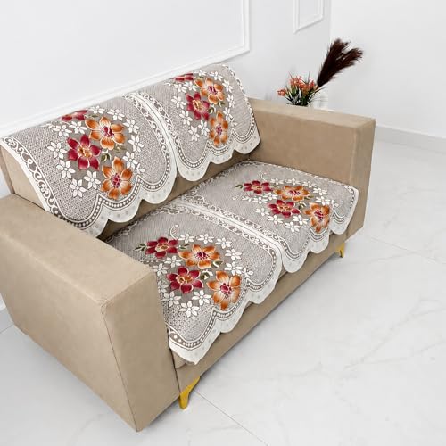 Image of Homerz Premium 'Surya Series' Sofa Cover | Stylish Sofa Protector | Net Fabric | Anti-Stain & Washable Slip Cover Exact Size Antislip (Exclusive Rust, 2 Seater, Seat Cover with Backrest)