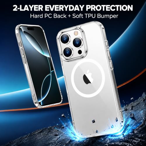 Image of MAGA Back Case Cover for Apple iPhone 15 Pro, Crystal Clear Magnetic Case Compatible with MagSafe, Hybrid Hard PC Back & Soft TPU Bumper, Shockproof Protective Cover - Clear