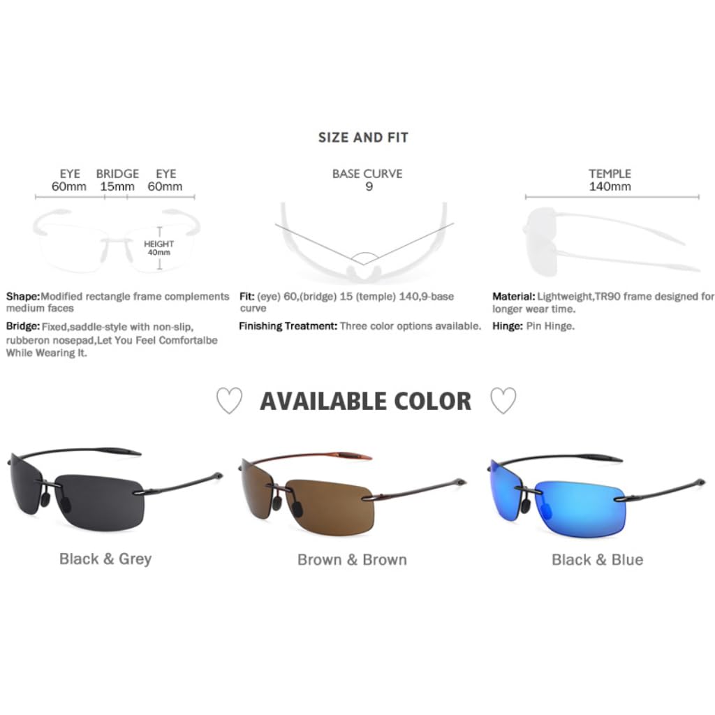 WISTON Gafas de sol polarizadas deportivas para hombres y mujeres, marco sin montura Tr90 para correr, pescar, béisbol, conducción, W8001