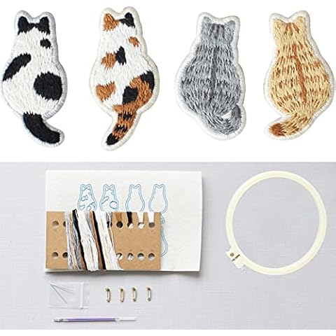 db11 4pcs Cat Brooches Embroidery Kit, Hand Embroidery Kit for Beginners, Embroidery Kits for Adults, Embroidery Starter Kit with Embroidery Patterns, Embroidery Hoop (EM12134) Cover