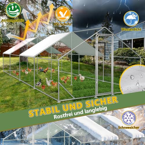 Sonnewelt Freilaufgehege 3x8x2m Hühnerstall Verzinkter Stahl Kleintierstall Hühnerhaus Dach Geflügelstall mit Sonnenschutzdach und Tür für Haustierkäfig Hühnerkäfig Vogelkäfig Kleintiere Pflanzen