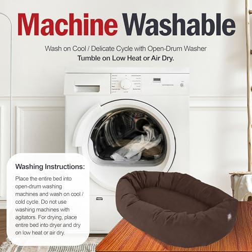 Image of Majestic Pet Suede Shredded Memory Foam Mix Calming Dog Bed Washable - Cozy Soft Round Dog Bed with Spine for Head Support - Fluffy Donut Dog Bed, 40 Inch, Chocolate