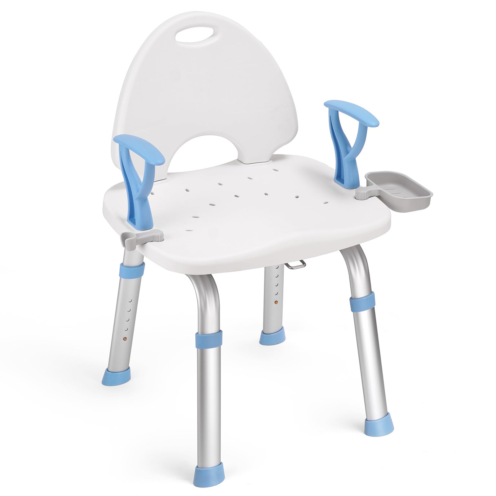 FlyingJoy 360° Swivel Shower Chair for Inside Shower Medical Rolling Shower Seat for Elderly Seniors Aluminum Bath Seat with Arms and Back Adjustable Height for Bathroom Bathtub Supports up to 450LBS