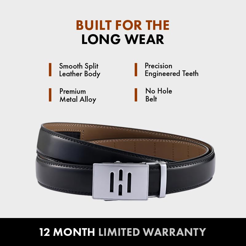 Image of HALDEN BURLEY Belts For Men Leather Original (Free Size Fits Up to 44 Inch Waist) Ratchet Straps, Unique Magnetic Auto-lock Buckle Belt For Man