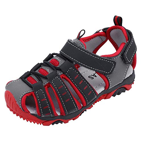 SolwDa Sneakers of Children Kids Boy Girl Closed Toe Summer Beach Sandals Shoes Flat Casual Size 11 Trainers Red