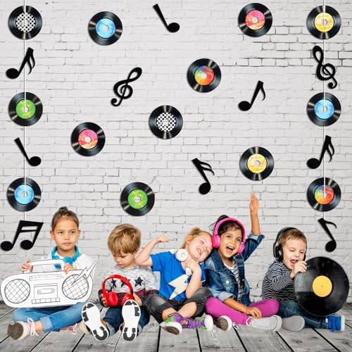 Image of Pasimy 39 Pcs Music Party Decorations Musical Notes Records Bulletin Board Cutouts Rock and Roll Classroom Decor for 1950s 70s 90s Retro Music Birthday Party School Home Wall Decor(Black)