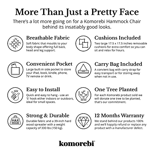 Komorebi Hammock Chair | Hanging Rope Swing For Indoor & Outdoor | Soft & Durable Cotton Canvas | 2 Cushions Included | Large Macrame Hanging Chair With Pocket For Bedroom, Patio, Porch (Ivory) #TOP5