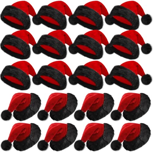 Image of Vicenpal 20 Pcs Santa Hats Bulk for Adults, Red Black, Classic