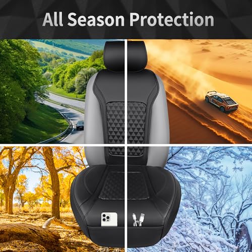 Image of 2Pack Front Car Seat Covers Leather Memory Foam Water Proof Seat Protector Universal Fit for Cars SUVs Trucks Most Vehicles, 3D Foam Rhombus Sideless, Airbag Compatible Non-Slip, 2 Pcs Black