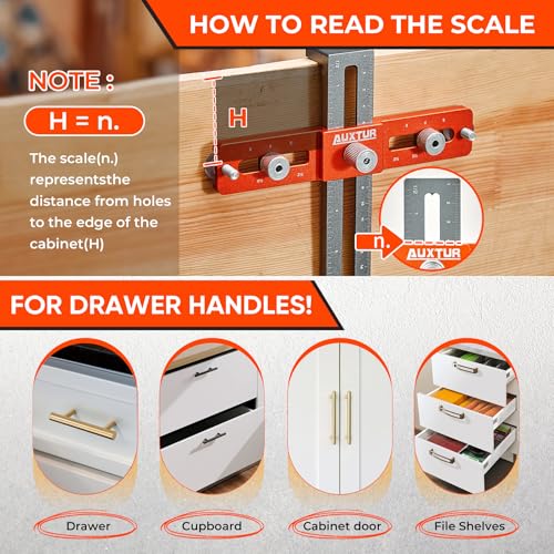 Image of Cabinet Hardware Jig, Adjustable Cabinet Handle Template Tool with Alignment Hole, Punch Locator Drill Guide for Knobs,Handles and Pulls