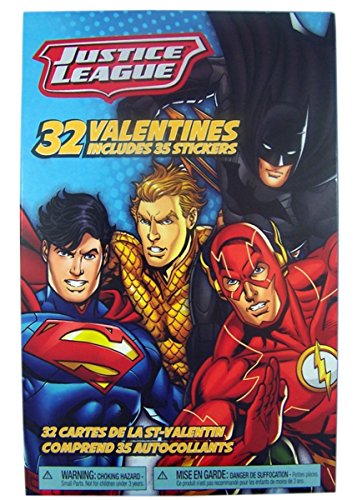Justice League Super Heros Valentines Day Cards with Stickers, 32 Count