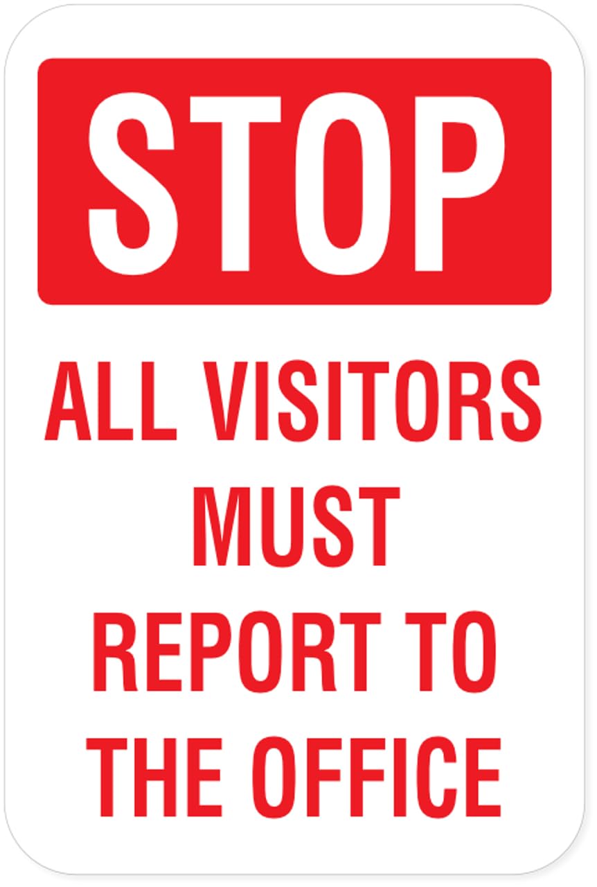 Tin sign vintage Stop - All visitors must report to the office School Plaque Poster for Bar Pub Beer Home Garage Man Cave Wall Decor 12x8 Inch