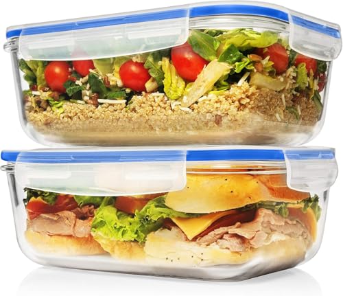 Image of Razab 4 PC 1860ml / 63 Oz / 8 Cups Large Glass Food Storage Containers with Lids - Glass Meal Prep Containers for Roasting & Storing Leftover, Lunch Container with Lids, Microwave & Oven Safe