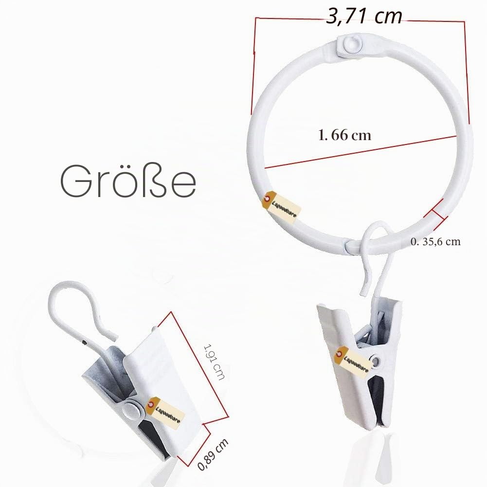 Lsgoodcare Openable Vorhang Clips mit Ringen weiß, Starke Metall dekorative Vorhangklammer 1,26 Zoll, Rustproof Drapery Open Clip Ringe Packung von 40 Mehrweg