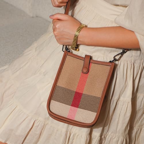 Genuine Leather Plaid Canvas Crossbody Bag, Small 7