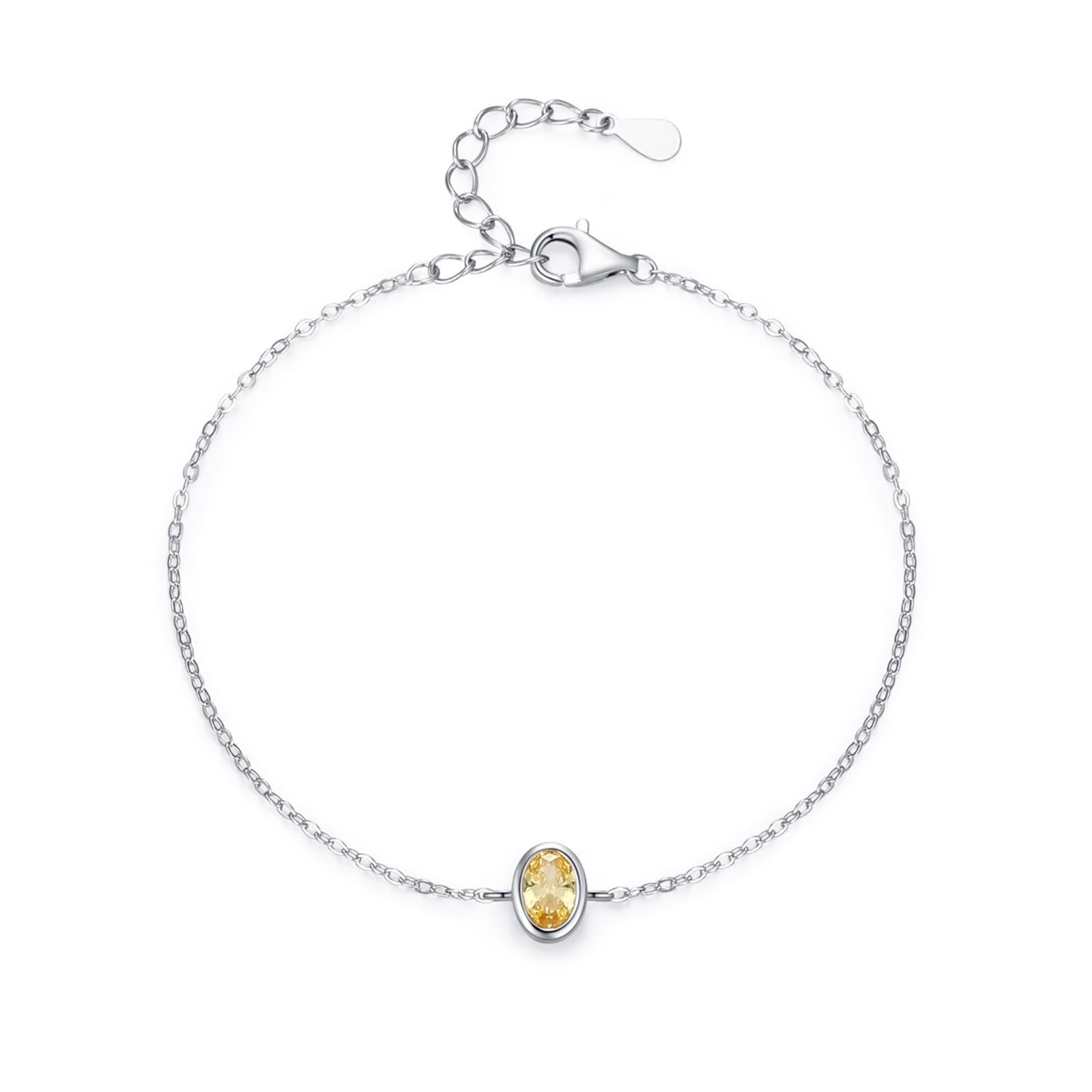 Braccialetto da sposa, bracciale a catena, design ovale semplice, con citrino da 1 ct, gioiello delicato