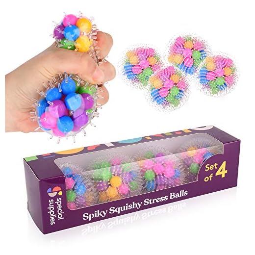 Special Supplies DNA Squish Stress Ball (4-Pack) Squeeze, Color Sensory Toy - Relieve Tension, Stress - Home, Travel and Office Use - Fun for Kids and Adults (Squishy Spiky)