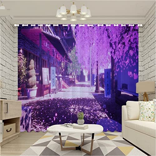 Cortinas Flor De Cerezo Al Estilo Japonés 3D Cortina Opaca con Ojales Cortinas Térmicas Aislantes Decoración Ventanas Cortinas Salon Estores Cortinas Opacas Salón Dormitorio Oficina 183(Anch -4I9Y-C8