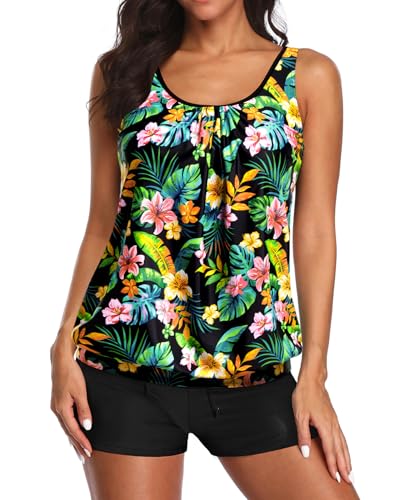 Image of Aqua Eve Two Piece Women's Tankini Swimsuits Blouson Swim Tank Top with Shorts Modest Bathing Suits
