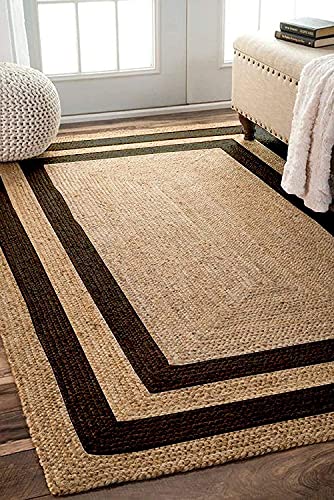 Image of Jute Braided Natural Hand Woven & Reversible Rug for Living Room Kitchen Entryway, Farmhouse Rustic Burlap Carpet Floor Mat (Blackjute, 6X9-feet)