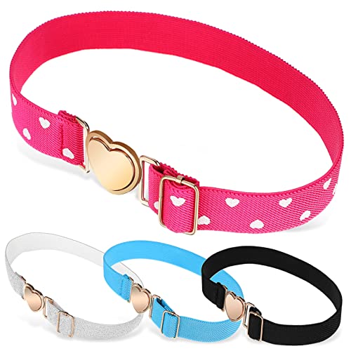 4 Pack Toddler Girls Elastic Belts Cute Heart Design Belts for Dress Elastic for Toddlers