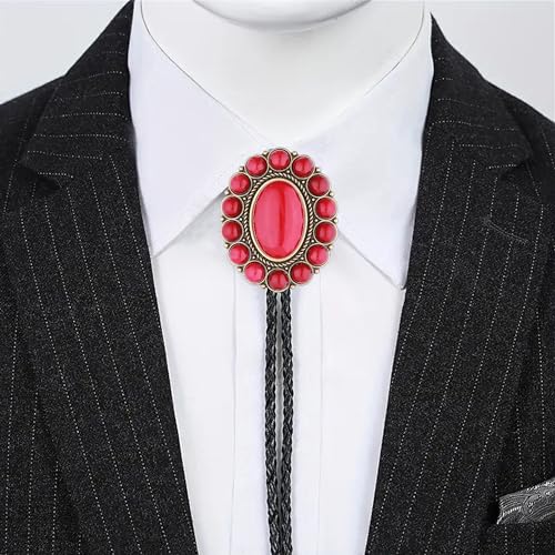 Image of GelConnie Bolo Tie for Men Women Western Cowboy Turquoise Leather Necktie | Natural Stone Bolo Tie Necklace for Women Rodeo Cowboy Leather Necktie Native American Western Cowgirl Ties Adjustable Cord
