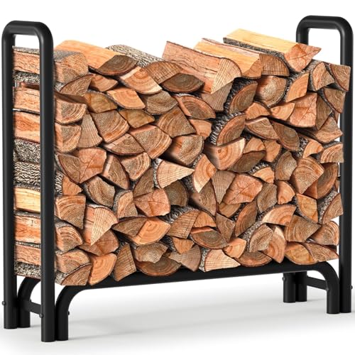Amagabeli 4ft(122cmx35.6cmx122cm) Fireplace Log Rack Outdoor Heavy Duty Log Storage Holder for Firewood Wood Stacker for Metal Kindling Stand Steel Tubular Wood Rack Log Stacking Frame