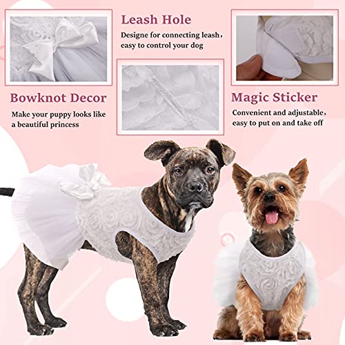 Dog Dress Tutu Skirt For Small Medium Girl Dogs Puppy，Sweet Dog White Princess Dresses With Bowknot And Rose Decor,Pet Lace Costume Summer Apparel Formal Clothes For Wedding Party Holiday #TOP1