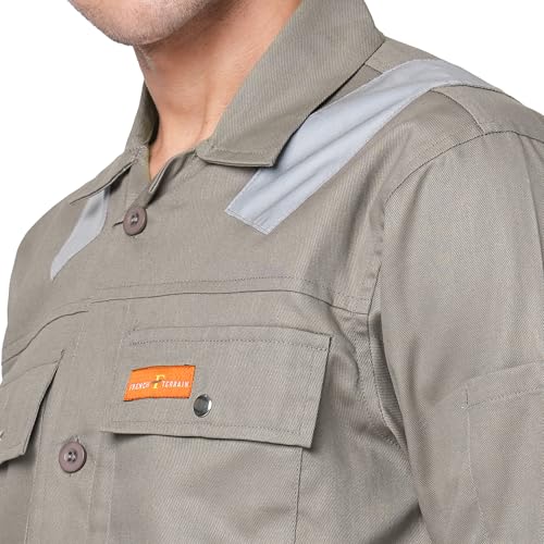 Image of Men's 100% Cotton Industrial Workwear Jacket & Pant Set with Reflective Tape, OEKOTEX, 200 GSM.