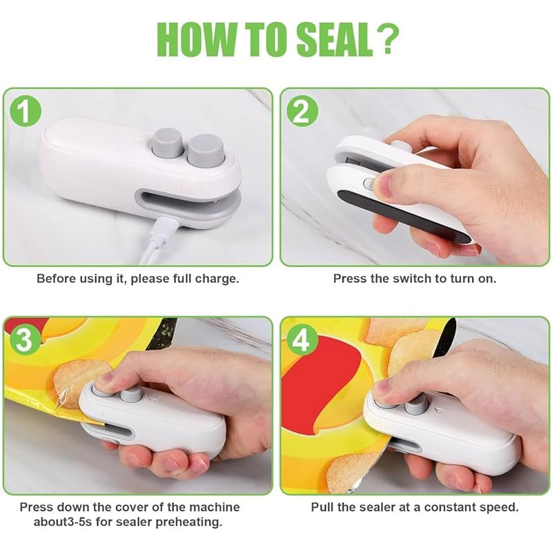 Image of Portable Mini Handheld Bag Sealer for Food Packets & Plastic Bags| USB Rechargeable Sealing Machine for Kitchen, Home & Travel Use