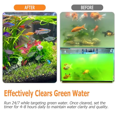 Image of Submersible Aquarium Filter for Fish Tank: Built-in 8W U - V with Timer Solve Green Water, 200GPH for 20-120 Gallon Tank with Ammonia Reducer, 6 in 1