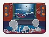 Ambesonne Movie Theater Bath Mat, Family of Skeletons Sitting on a Sofa and Watching a Movie at Home, Plush Bathroom Decor Mat with Non Slip Backing, 30.2' x 20', Paprika Blue