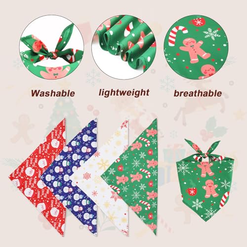 4stk Hundehalstuch Weihnachten, Mehrere Größen Urlaubs-Hundeschal Schneeflocke Schneemann Weihnachtsmann Zuckerstange Muster Sabber-Lätzchen für Kleine Mittelgroße und Große Hunde