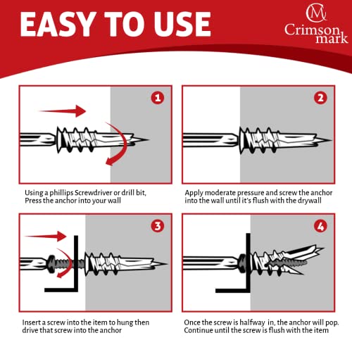 Crimsonmark CR50 50Pcs Self Drilling Drywall Anchors And Screws Kit #8 X 1-1/4"- Superb Wall Anchors thumb #4